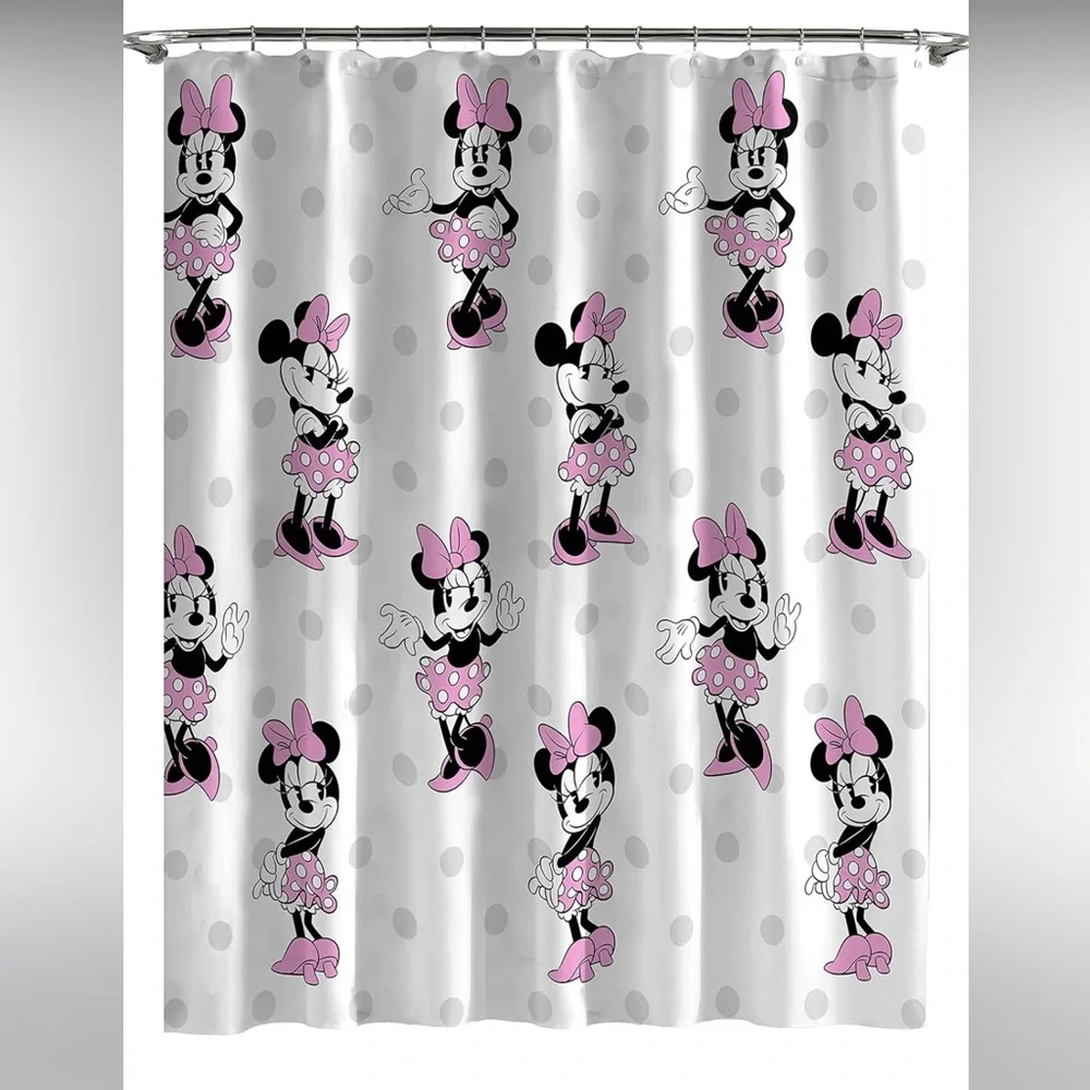 Disney Minnie Mouse 14 Piece Bathroom Set-Shower Curtain, 12 Hooks, & Bath Mat